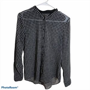 Banana Republic sheer blouse, back and white plaid